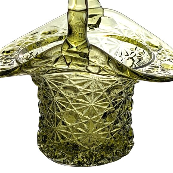 Vintage Fenton Colonial Green Daisy & Button Top Hat Basket - Picture 5 of 7